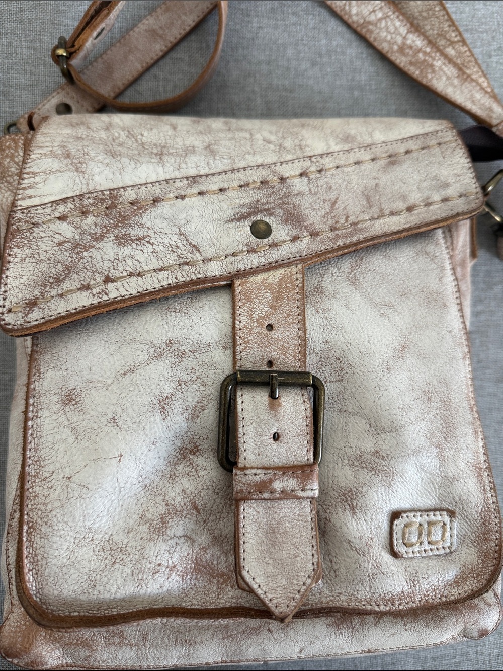 Distressed White Crossbody Bag with Buckle Flap - Picture 2 of 15